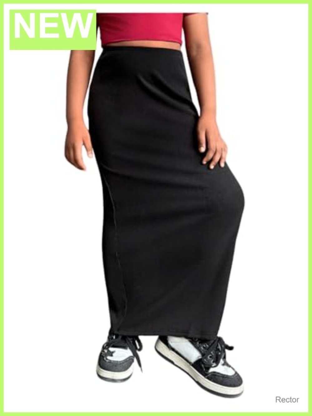 Girls Ribbed Knit High Waist Maxi Pencil Skirt Split Back Bodycon